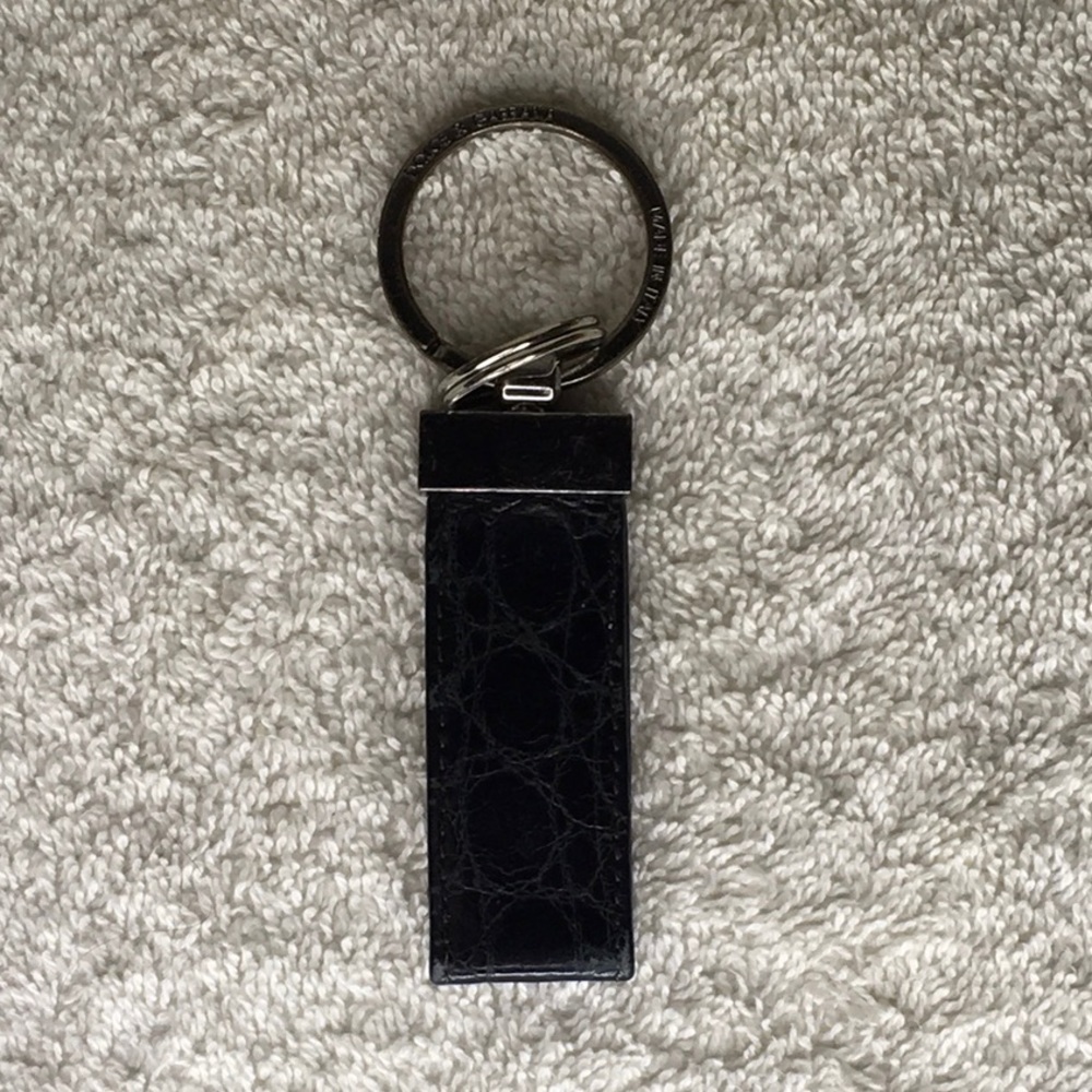 Dolce&Gabbana Silvertone Metal and Black Leather Key Ring (3in)